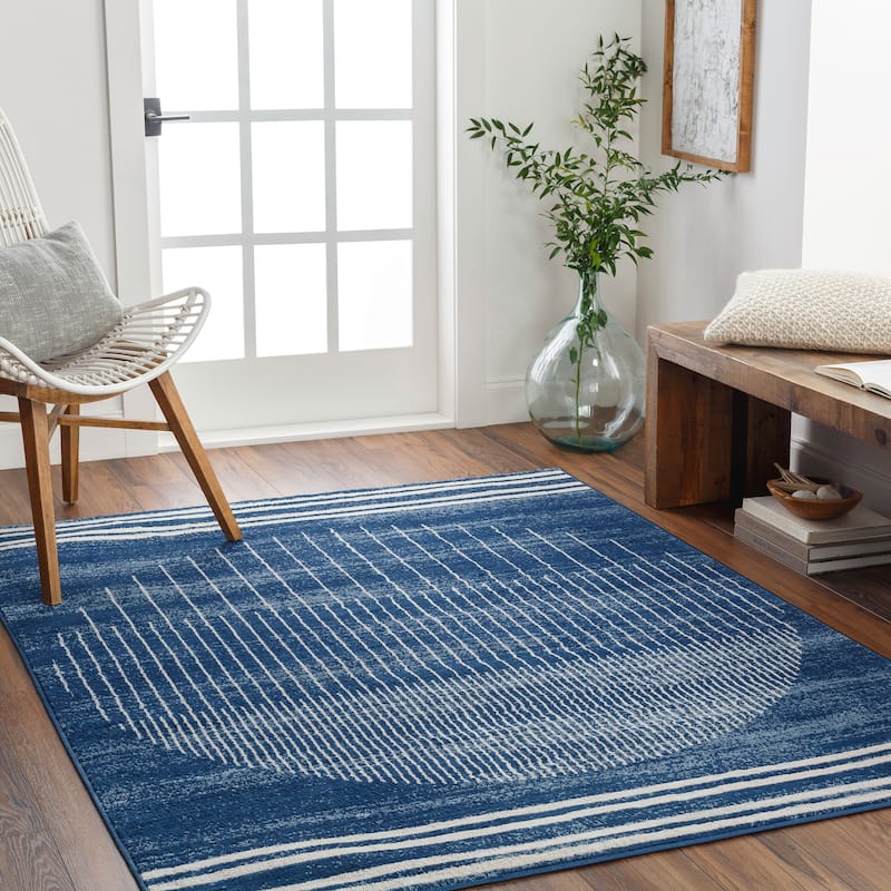 Artistic Weavers Joel Mod Black/Ivory Ombre Geometric Striped Area Rug - 9'10" x 14' - Dark Blue