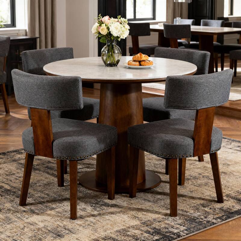 Rossetta Medieval Modern Elegant Design Linen Fabric Upholstered Comfortable Dining Room Chairs Set of 2