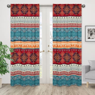 Sweet Jojo Designs Boho Chic Mandala 84in Window Treatment Curtain Panel Pair Red Bohemian Colorful Vintage Retro Tribal Luxury