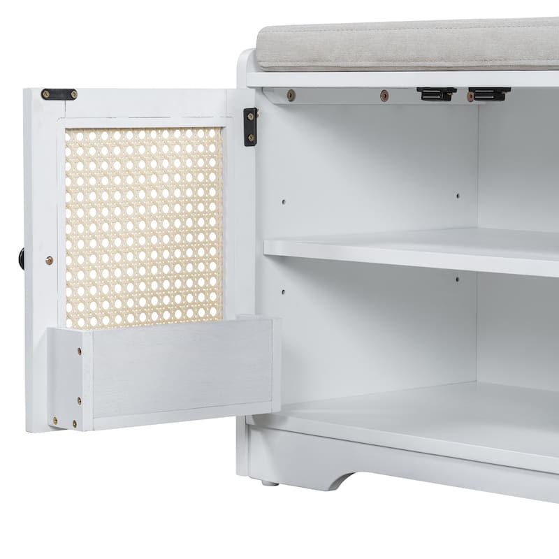 Rustic Entryway Shoe Bench with Removable Cushion