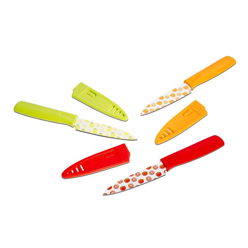DURA LIVING Artistic Edge 3-Piece Non-Stick Paring Knives Set with Blade Guards - Multi-Color