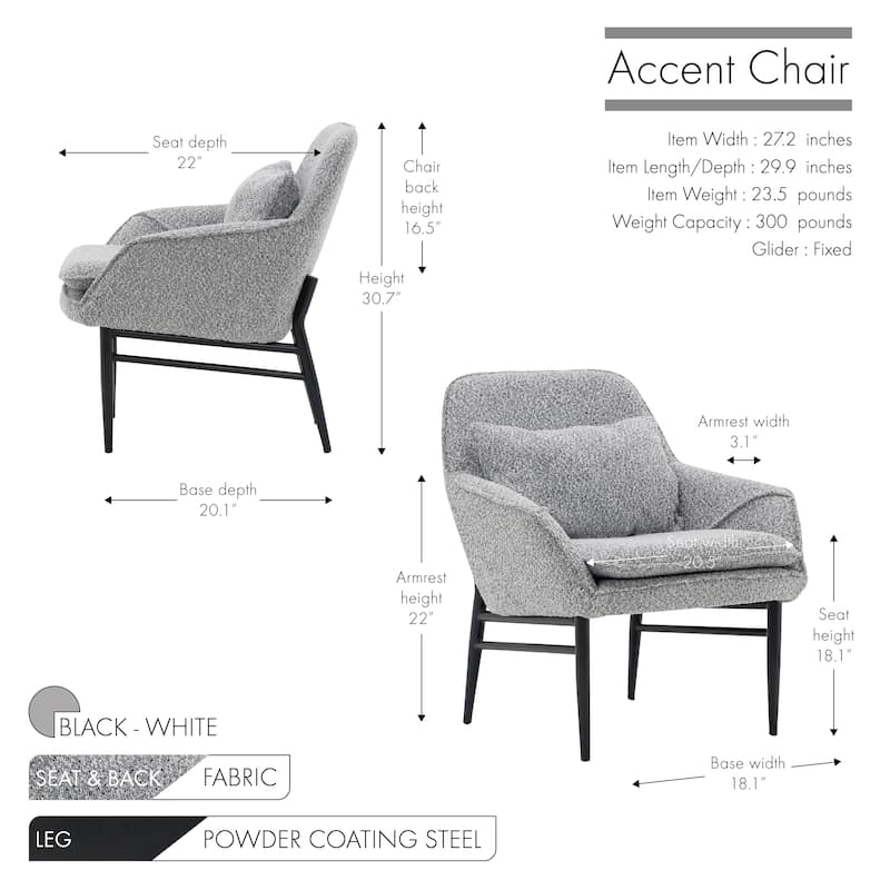 Porthos Home Hali Fabric Upholstered Accent Chair with Pillow, Steel Legs