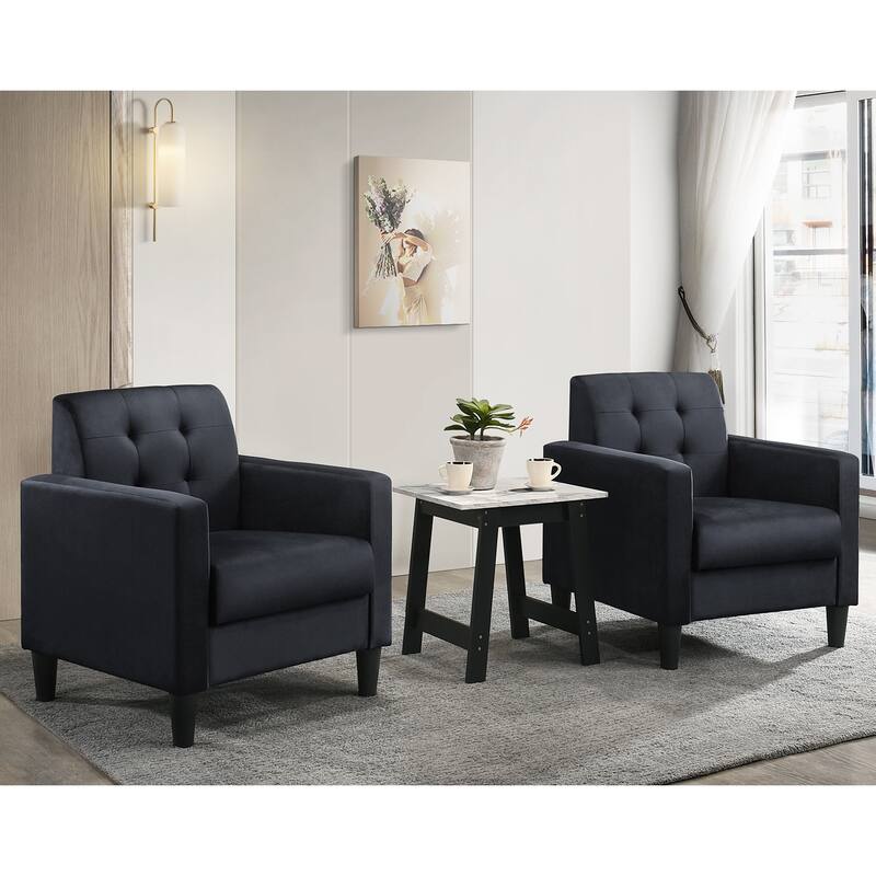 3 Piece Velvet Upholstered Armchairs and End Table