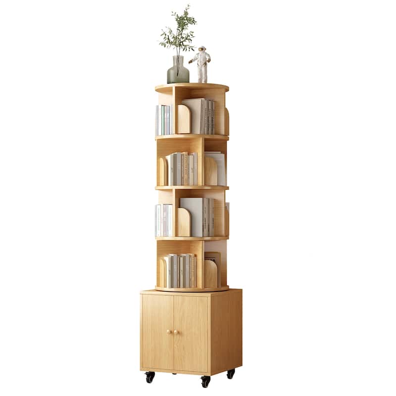 Anmytek 360 Rotating Corner Bookshelf with Wheels Space Saving Storage for Small Rooms