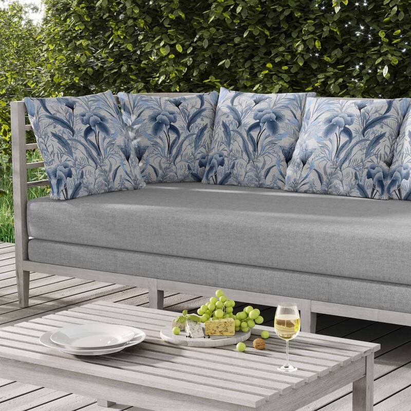Breezy Buds Indoor/Outdoor Reversible Throw Pillow Blue and Grey