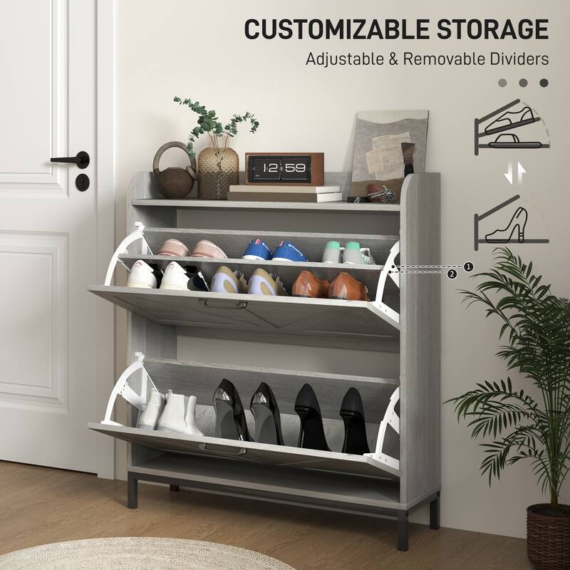 12-Pair Space-Saving Shoe Storage Cabinet with Adjustable Dividers and Flip Drawers Anti-Tip - 29.5" W x 9.4" D x 37" H