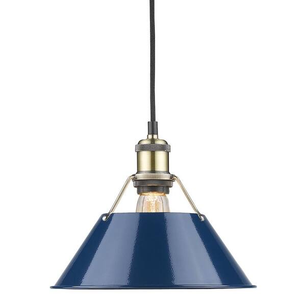 slide 2 of 11, Golden Lighting Orwell Single Light 10" Wide Pendant in Aged Brass Aged Brass with Navy Shades