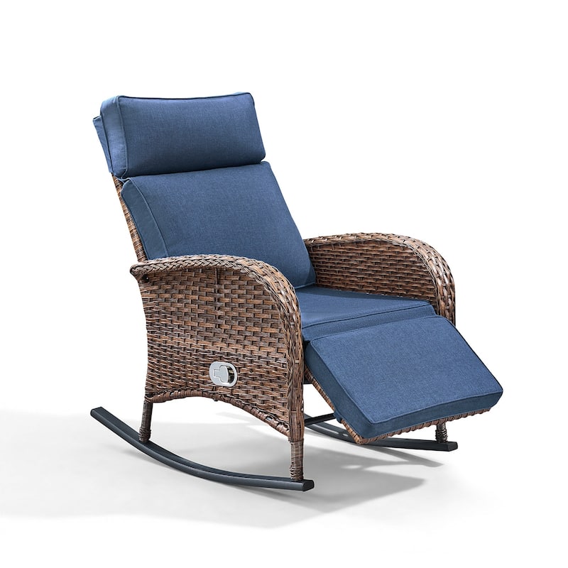 Meyreso Wicker Rocking Reclining Chaise Lounge with Adjustable Backrest & Footrest