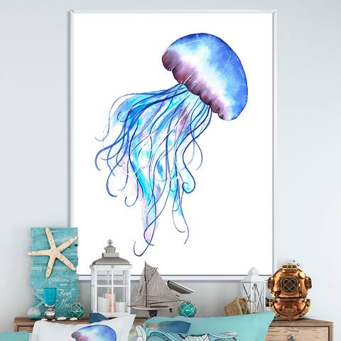 Designart "Cute Blue Jellyfish" Nautical & Coastal Framed Children's Canvas Wall Art