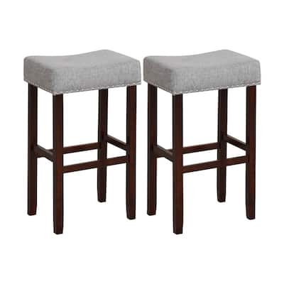 2 Set of 29 Inch Height Upholstered Bar Stool with Solid Rubber Wood Legs and Footrest - 17" x 13" x 29.5" (L x W x H)