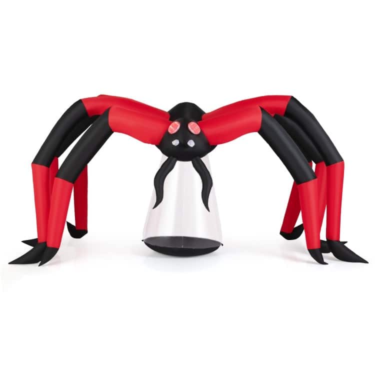 Black-Red Polyester Giant Inflatable Halloween Spider with LED Eyes and 10ft Wide - 123" x 51.5" x 59"
