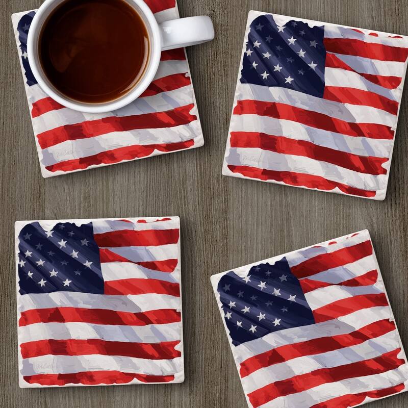 CounterArt Liberty Flag Absorbent Stone Tumbled Tile Coaster Set of 4 Made in The USA Protective Cork Backing