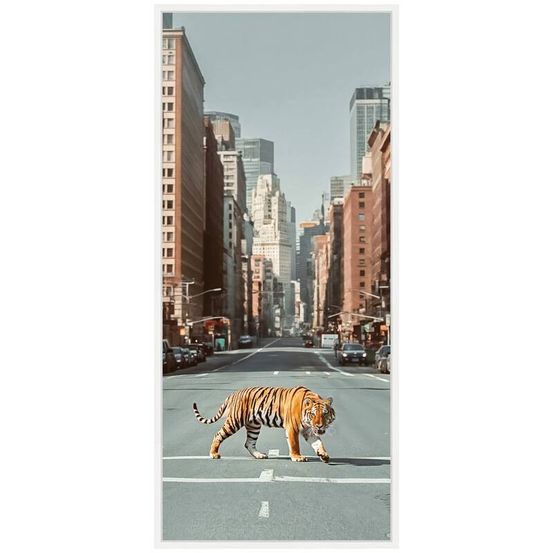 Kate and Laurel Sylvie Urban Tiger in the City Framed Canvas by Michael Schauer