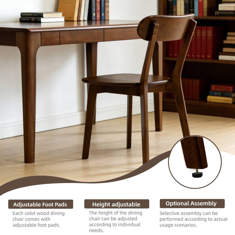 100% Solid Wood Dining Chairs Set of 2, Mid Century Modern Dining Chairs with Curved Backrest, for Dining Room