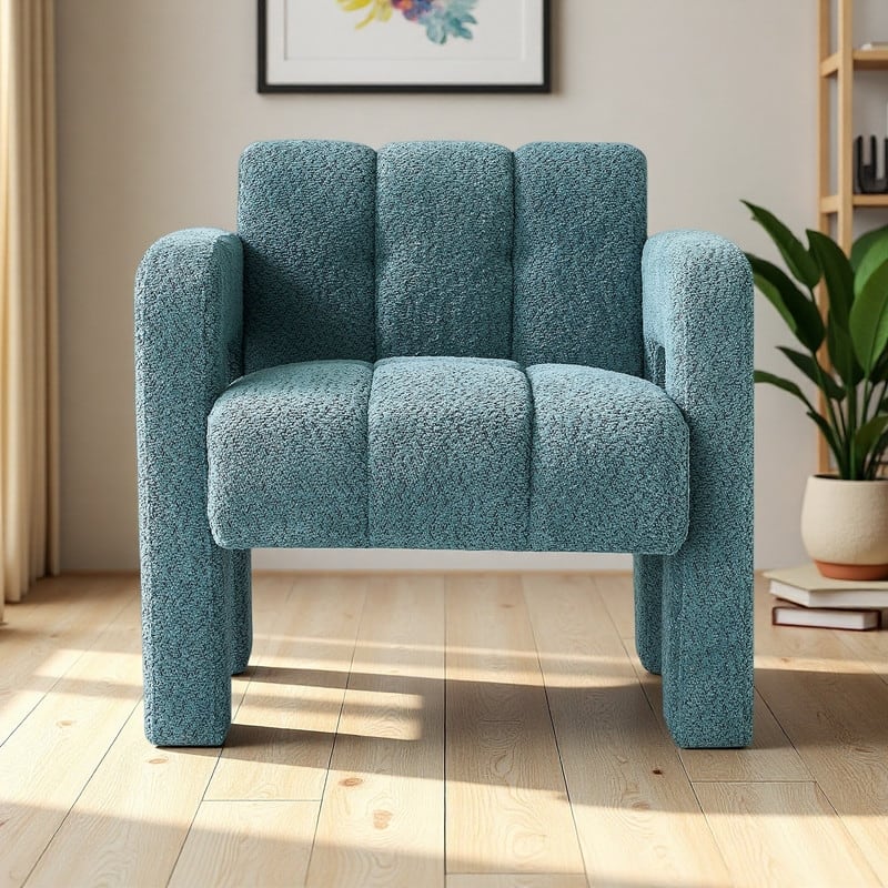 Boucle Accent Chair with Solid Wood Frame and High-Density Foam - Green
