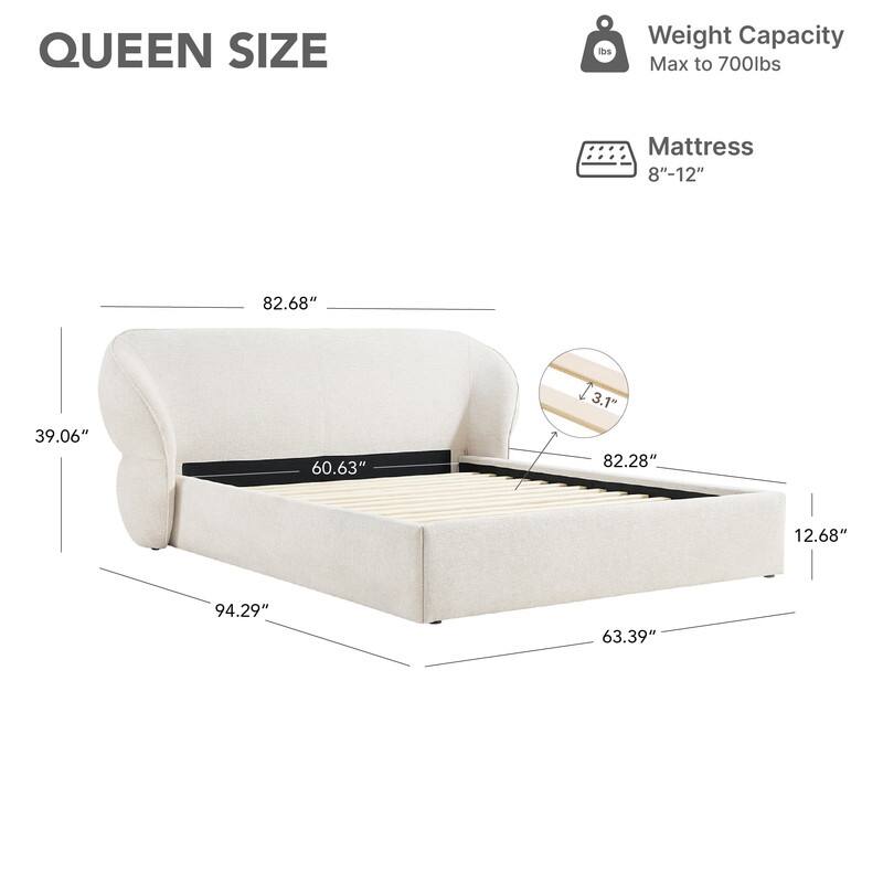 Spruce & Spring Upholstered Platform Bed with Rounded Headboard and Water-repellent Chenille Fabric