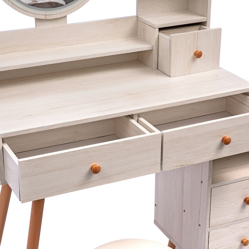 4 Drawers Vanity Table Set Makeup Vanity Dressing Table with Mirror & Shelves