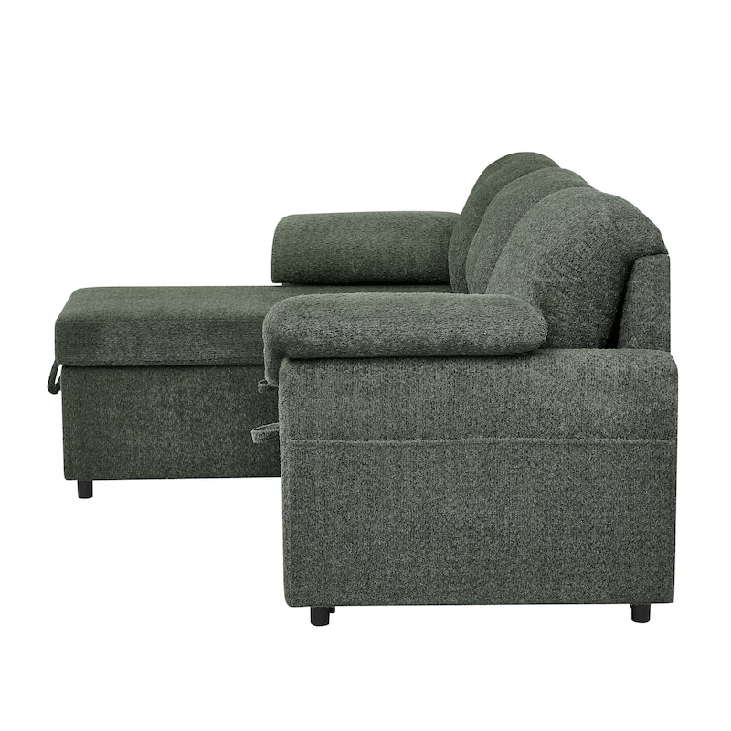 3 in 1 Convertible Sleeper Sofa Couch, 86.2 Inch L Shaped Sectional Sofa with Built In Storage Chaise and Pull Out Bed