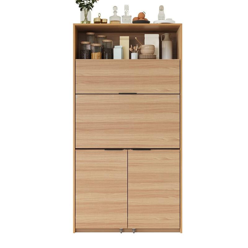 69"Tall Kitchen Pantry with Hutch, Multifunctional Storage Cabinet with Adjustable Shelf and Power Outlet
