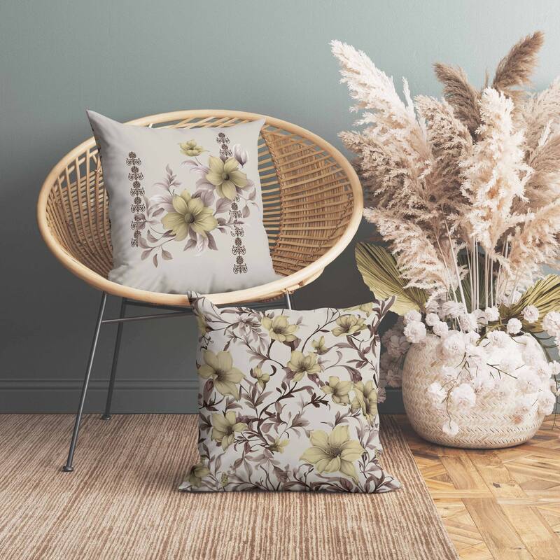 Petal Perfection Faux Suede Reversible Throw Pillow Vanila and Brown