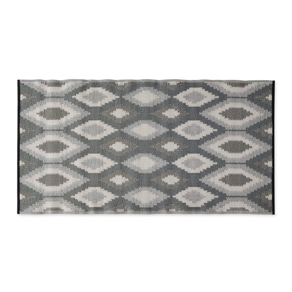 Blue and Grey Ikat Outdoor Floor Runner 3x6 Ft