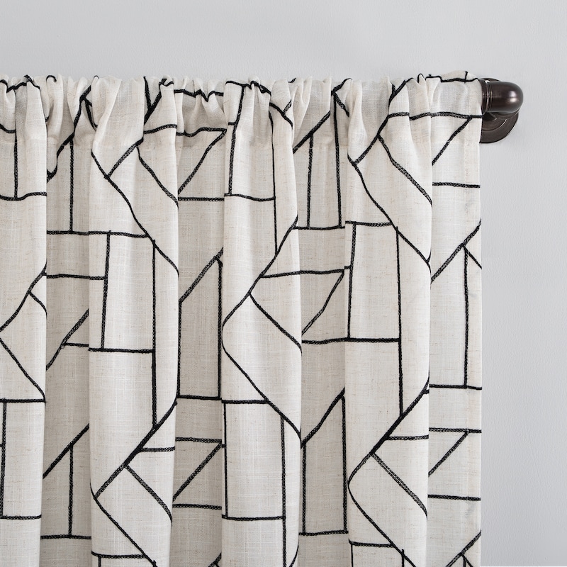 Archaeo Jigsaw Embroidery Linen Blend Curtain, Single Panel