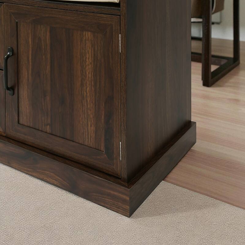 47.2" Hall Tree with Cushion Bench, 3 Hooks, 2 Drawers & 2 Cabinets, Entryway Coat Rack Storage Organizer