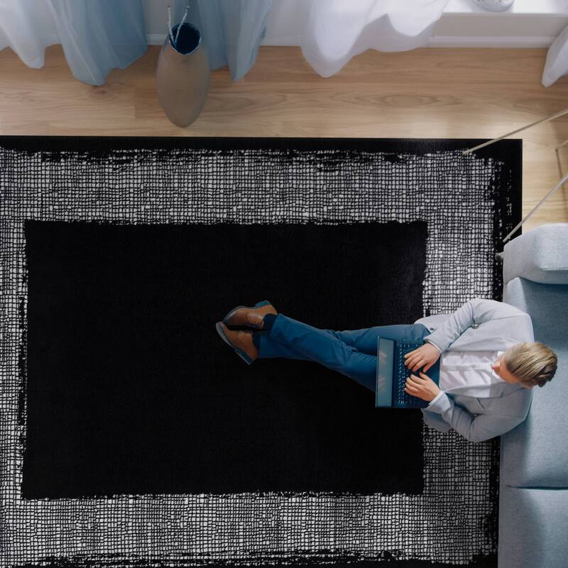 Beverly Rug Modern Border Indoor Area Rug with Jute Backing for Living Room, Kitchen, Bedroom