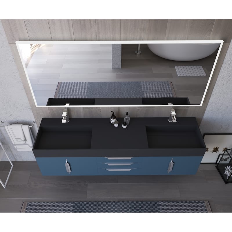 Amazon 72" Wall Mounted Bathroom Vanity Set w/ Black Top