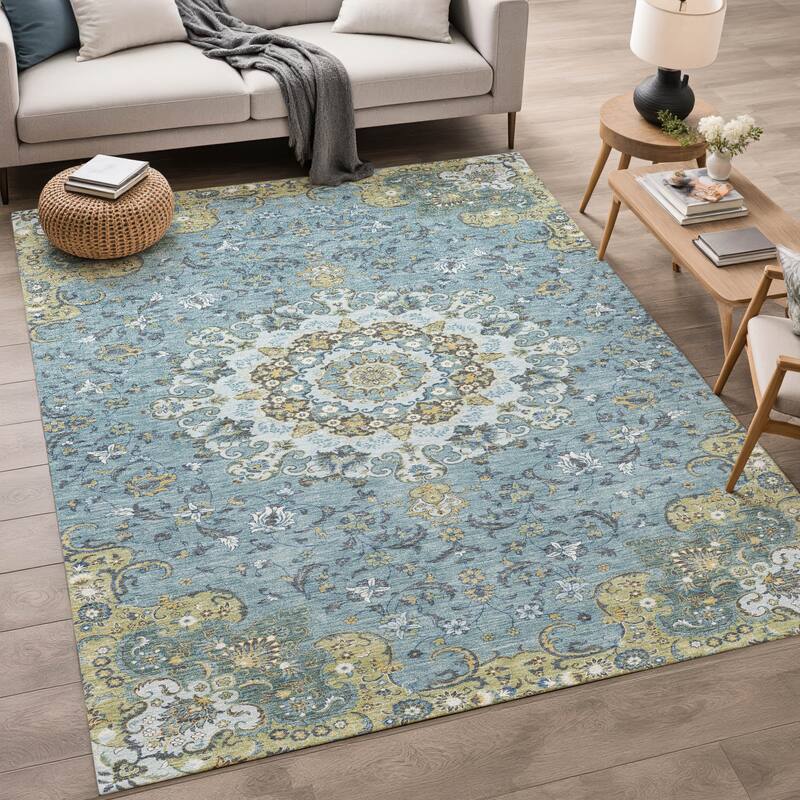 Machine Washable Indoor/ Outdoor Traditional Awaka Chantille Rug