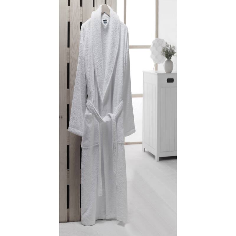 Luxury White Turkish Cotton Towel Terry Shawl Collar Bathrobe for Women and Men - MEDIUM