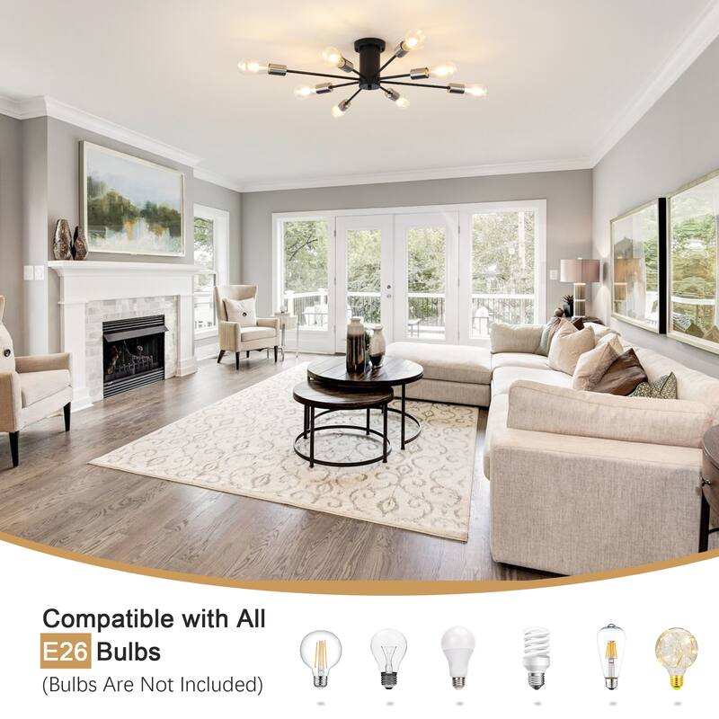 8-Light Modern Semi Flush Mount Sputnik Ceiling Light for Kitchen Bedroom Dining Room