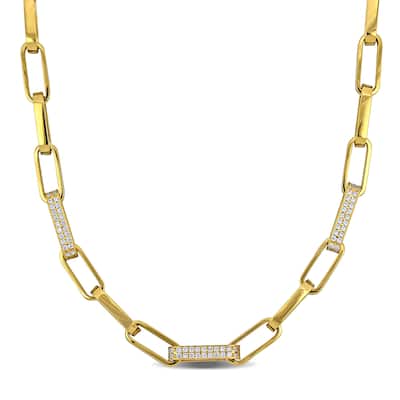 Miadora 1 3/5ct TGW Cubic Zirconia Paperclip Link Necklace in 14k Yellow Gold