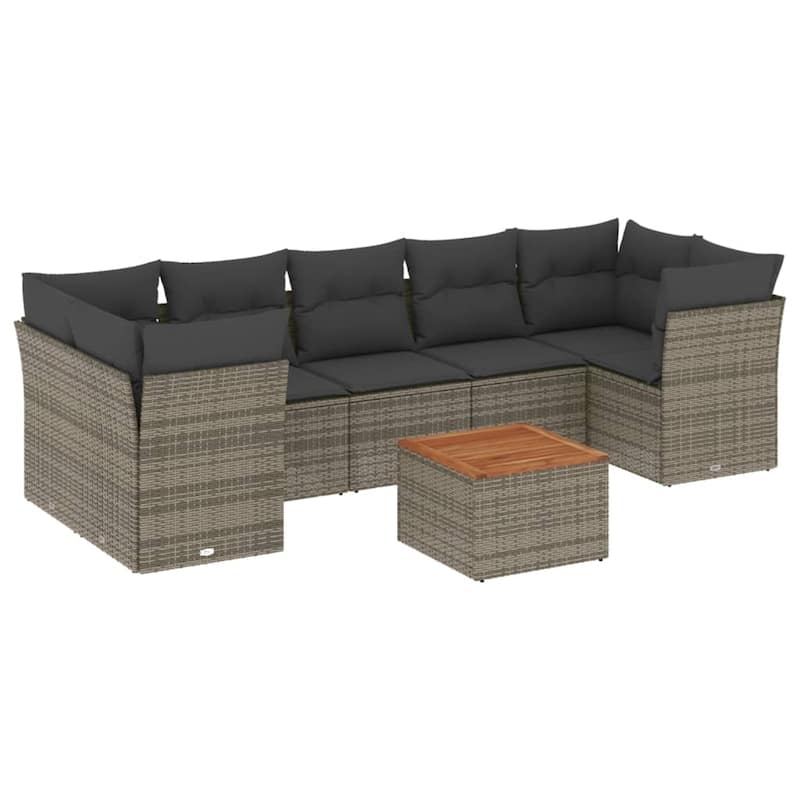 vidaXL Patio Sofa Set with Cushions Outdoor Furniture 8 Piece Poly Rattan - 21.7 x 21.7 x 14.6