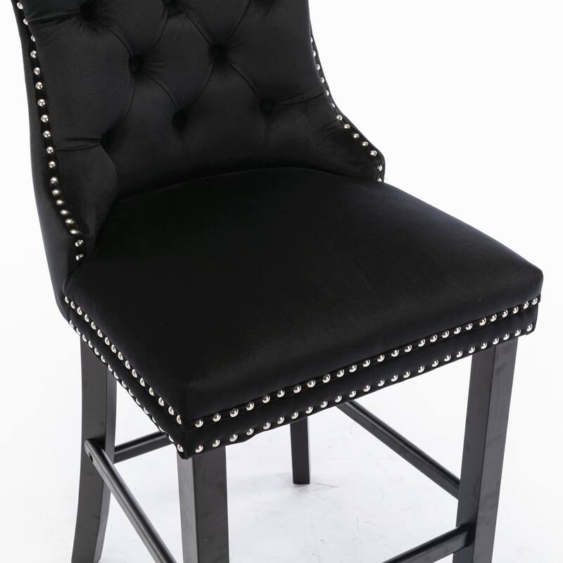 Counter Height Bar Chairs Set of 2, Bar stools with Button Tufted Back, Upholstered Kitchen Island Chairs with Footrest