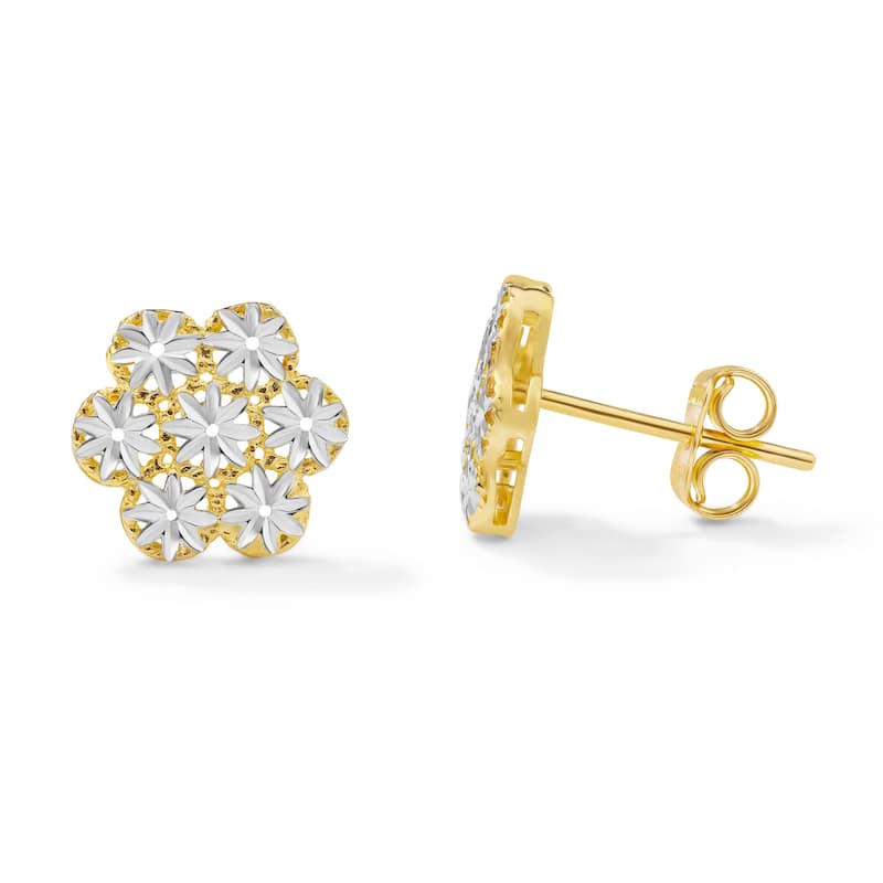 Clover 14K Two-Tone Gold Diamond-Cut Floral Stud Earrings
