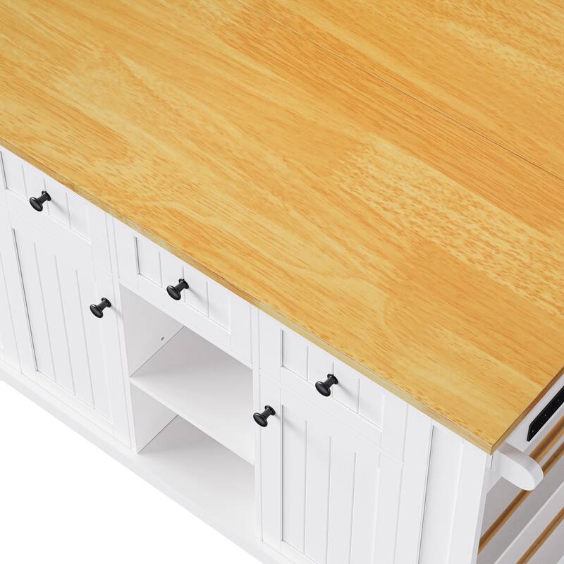 Kitchen Island with Drop Leaf, Power Outlet and Side Racks