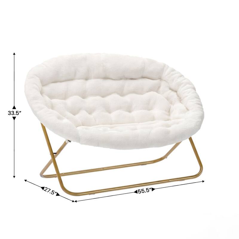 Double Folding Synthetic Fur Saucer Chair with 2 Ottomans