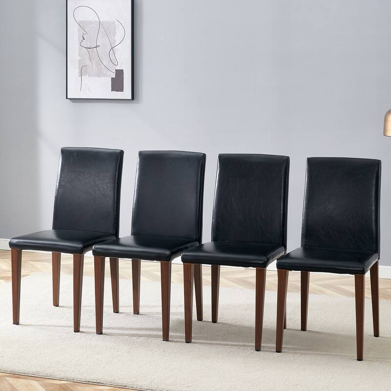 Simple 4 Piece PU Leather Dining Chair with Backrest, Metal Legs, Non Slip Feet for Restaurant Kitchen Bedroom Living Room - Multi