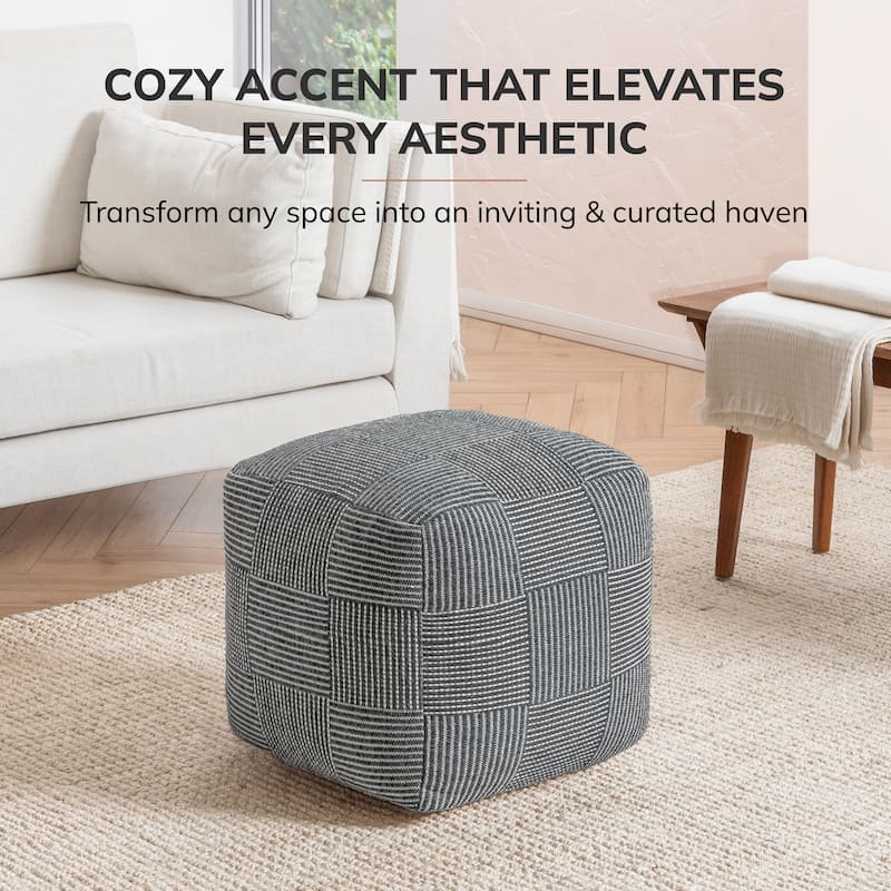 Jani 20-inch Ottoman Pouf - Handcrafted Handmade Ottoman for Seating, Footrest, Home Decor for Living Room, Bedroom