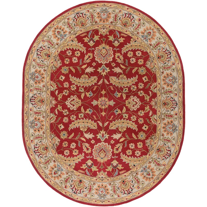 Livabliss Traditional Caesar Border Area Rug - 8' x 10' Oval - Red/Ivory