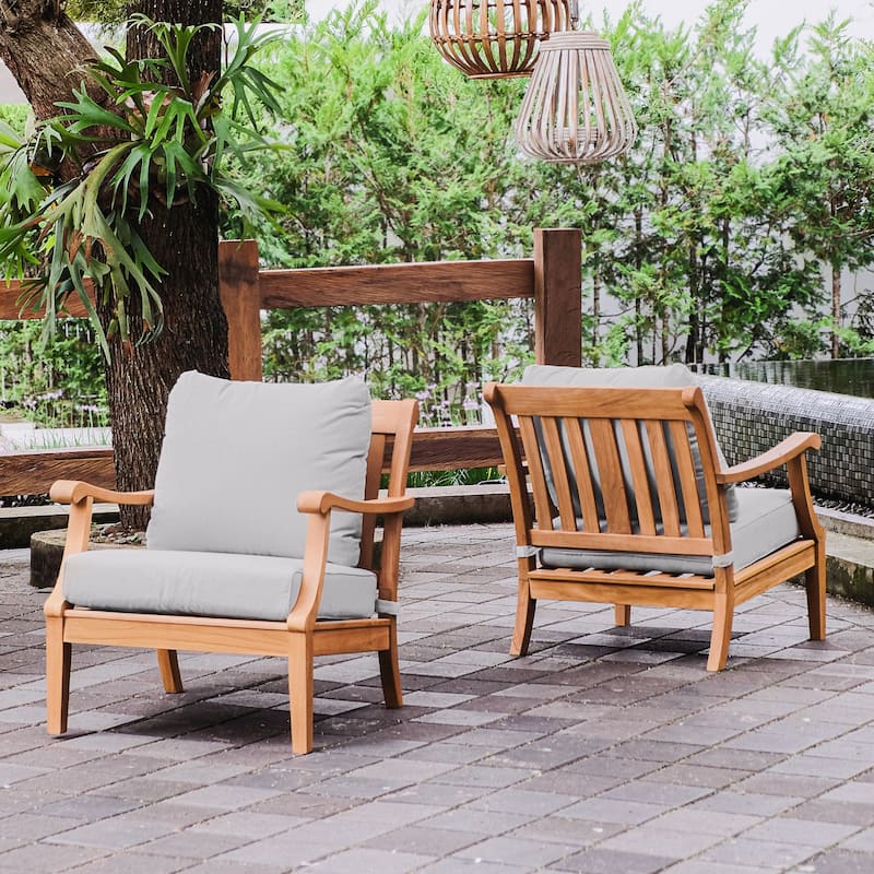 Cambridge Casual Robin Teak Outdoor Club Chair Set of 2 - Natural Teak/Oyster Cushion