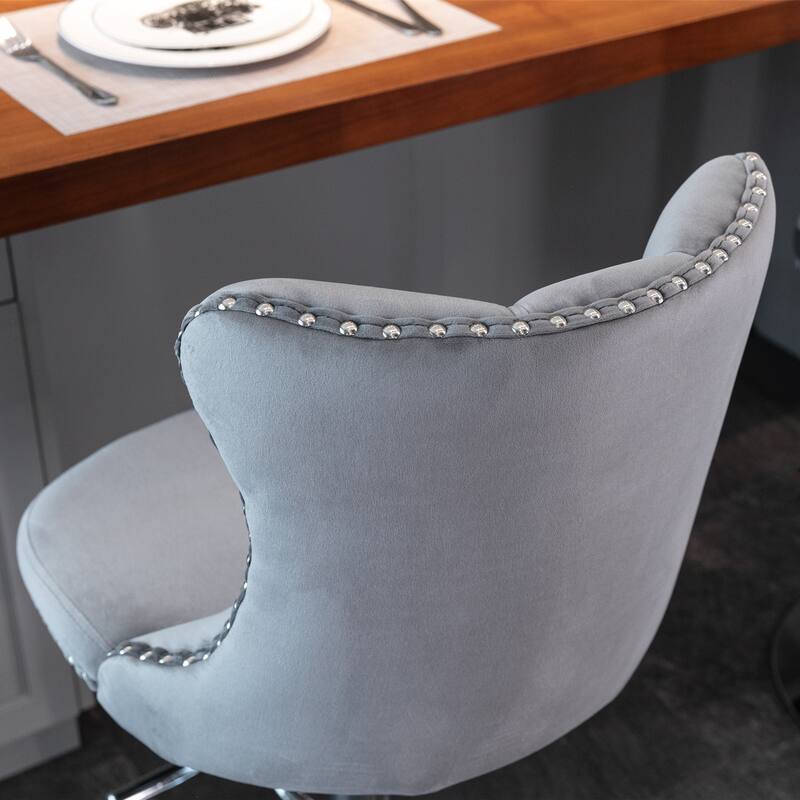 Bar Stool Set of 2, Gray Velvet Swivel Barstool Tufting Upholstered Counter Height Bar Stool Height Adjustable Armless Bar Chair
