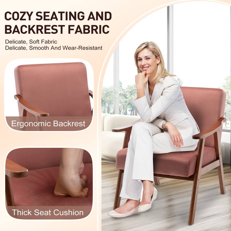 Velvet Wingback Chair with Wood Frame