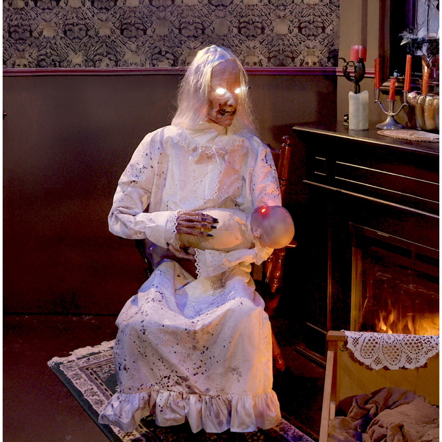 Haunted Hill Farm 2.9-Ft. Animatronic Gravely Granny by Tekky Halloween Decoration with Motion-Activated Sounds