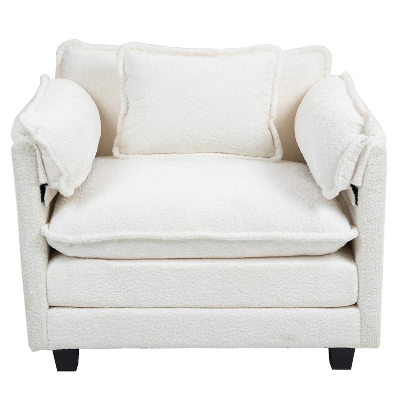 55" Oversized Single Sofa Chaise Lounge with Ottoman, Comfy Reading Chair Upholstered Sleeper Chair with Side Pockets