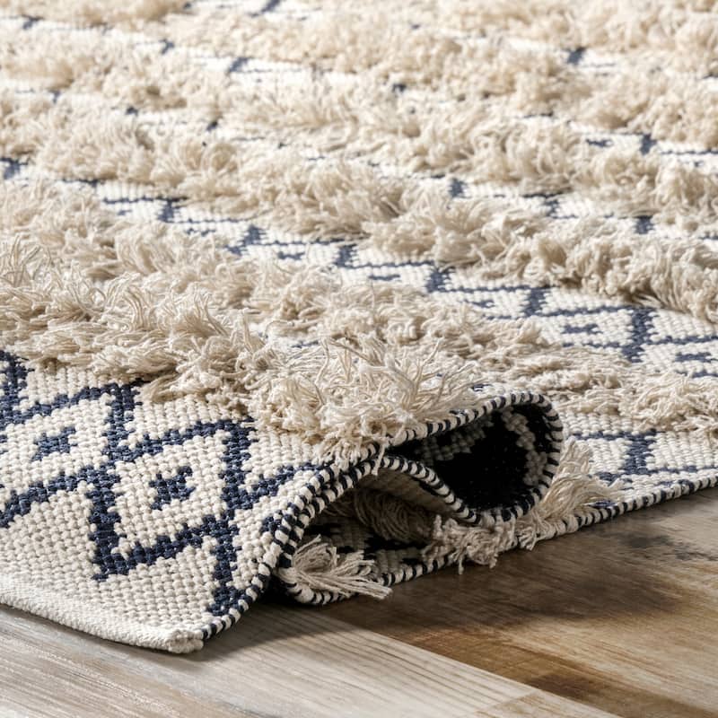 Nuloom Boho Ivory Handmade Casual Lavish Diamond Overstriped Area Rug