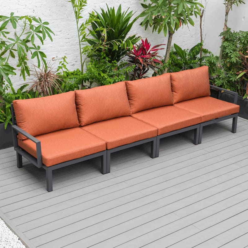 LeisureMod Hamilton 4-Piece Modern Patio Chair Polyester Upholstered Sofa for Indoor Outdoor Porch Garden Backyard Pool