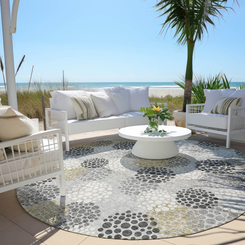 Machine Washable Indoor/ Outdoor Chantille Modern Bubbles Rug - Gray - 8' x 8'