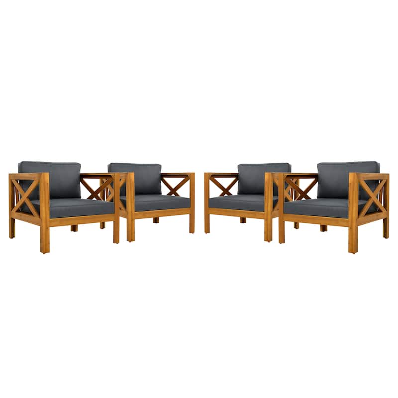 3 Piece Patio Conversation Set, Outdoor Wood Conversation Seat(Set of 2),Armchair with Cushions,Foldable Acacia Wood Side Table